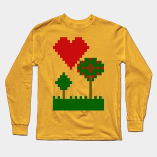 Hearts and Trees Nature Pixels Long Sleeve T-Shirt